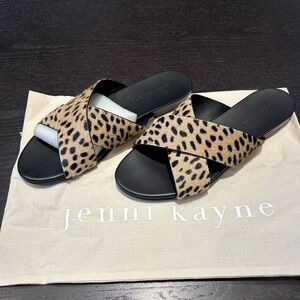 NWT Jenni Kayne Cheetah Print Crisscross Slide Sandals - tan, black